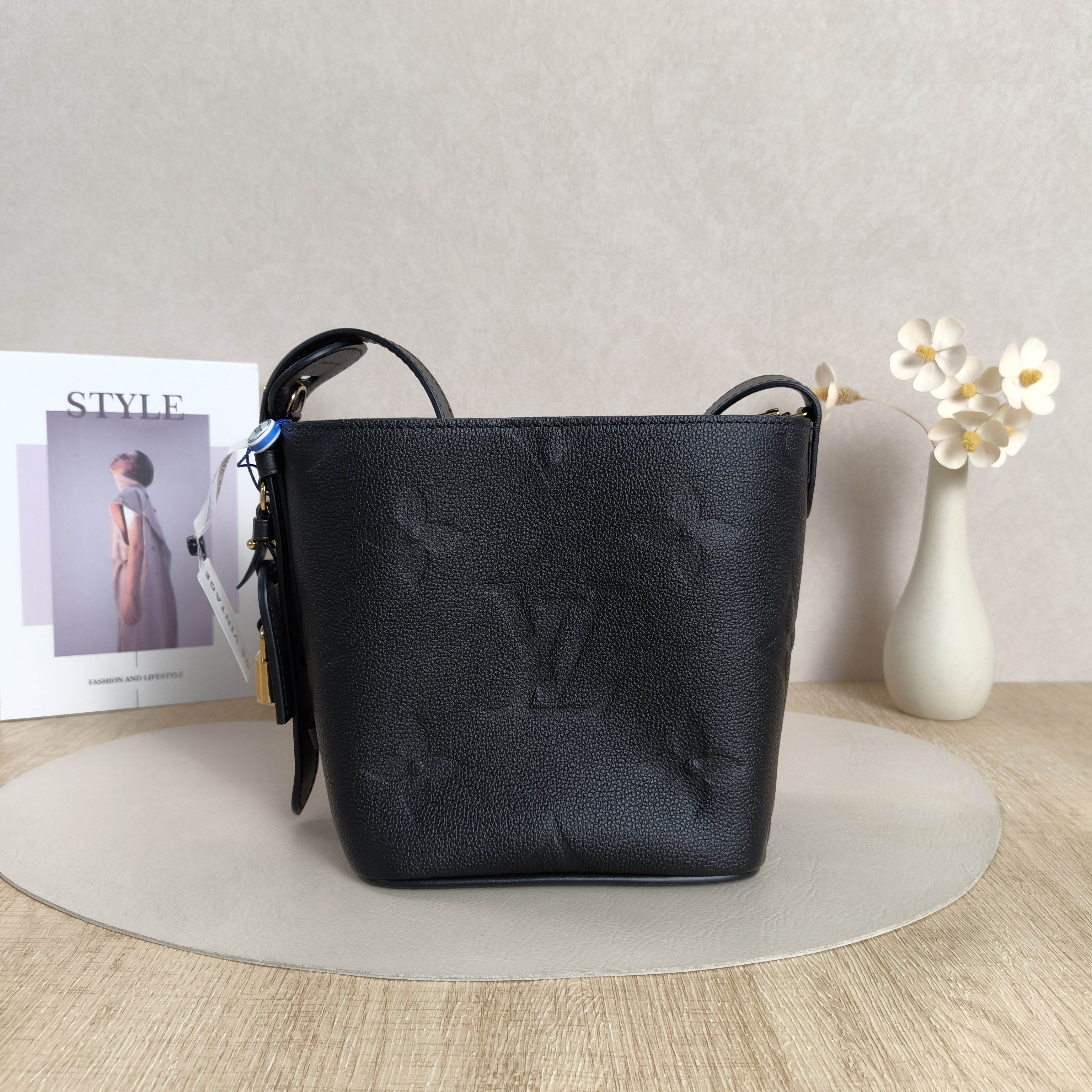 Louis Vuitton Top Handle Bag ALL IN BB Black Monogram Empreinte Embossed Calfskin BB18 × 12 × 16 cm