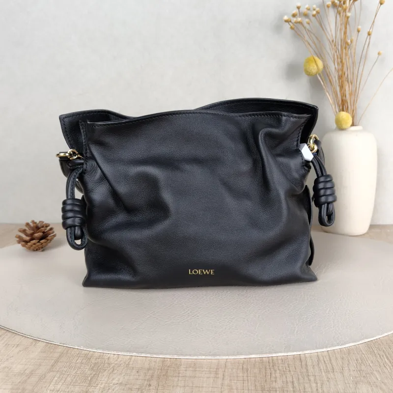 LOEWE Crossbody Bag Flamenco Black Calfskin Mini 24 × 9 × 18 cm