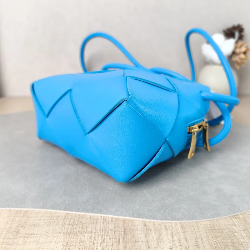 Bottega Veneta Crossbody Bag Cassette Woven Camera Bag Blue Lambskin Mini 14.5 × 7 × 14.5 cm — detail view 2 of 12