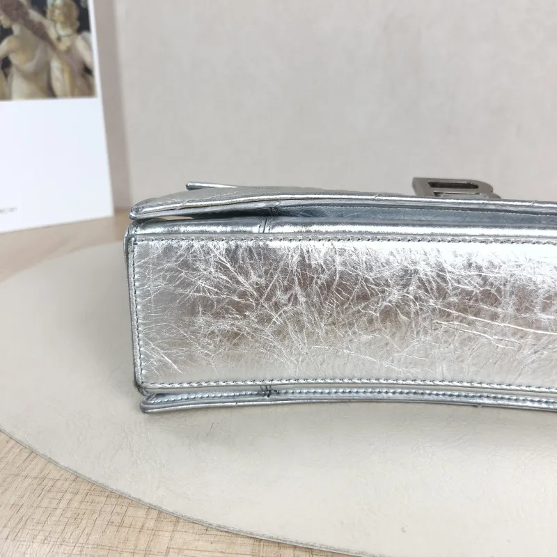 BALENCIAGA Shoulder Bag CRUSH Chain Bag Silver Calfskin Small 25 × 8 × 15 cm — detail view 2 of 13