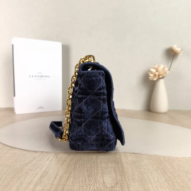 DIOR Crossbody Bag Caro Chain Bag Blue Velvet Medium 25.5 × 9 × 15.5 cm — detail view 12 of 12