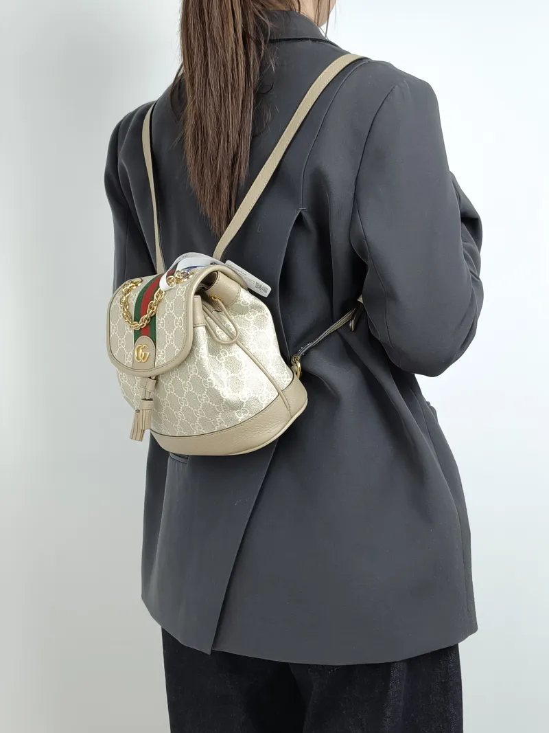 GUCCI Backpack ophidia g Backpack White Monogram PVC Mini 20.5 × 12 × 20 cm — on-model view 2 of 3