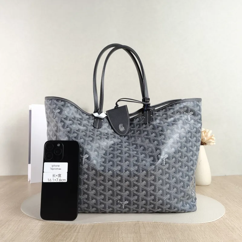 GOYARD Shoulder Bag SAINT LOUIS Shopping Tote Grey PVC Small 34 × 15 × 28 cm — cover view 2 of 5
