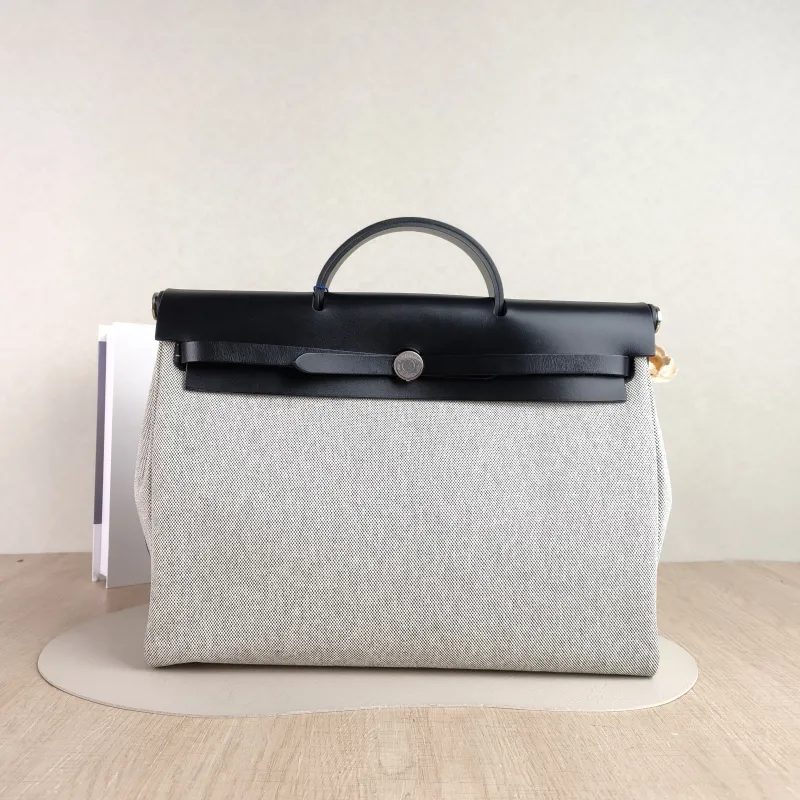 Hermès Top Handle Bag herbag messenger 39 Top Handle Bag Beige Black Canvas · Calfskin One Size 36 × 9 × 28 cm k