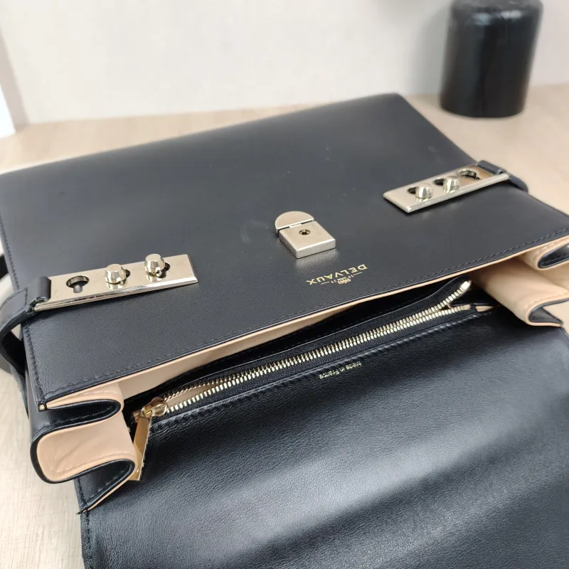DELVAUX Crossbody Bag Tempete Top Handle Bag Black Calfskin Medium27.5 × 9 × 23 cm — detail view 14 of 14