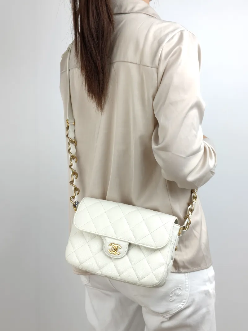 Chanel Crossbody Bag Crossbody Bag White Gold Grained Calfskin One Size 23 × 6 × 16 cm — on-model view 2 of 2