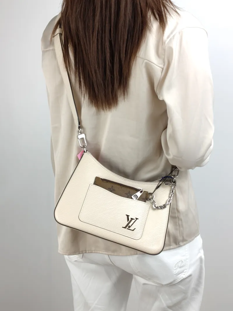 Louis Vuitton Crossbody Bag MARELLE White Epi Embossed Calfskin Small 25 × 8 × 15 cm — on-model view 3 of 3