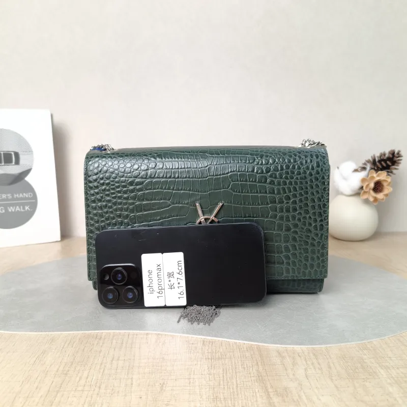 SAINT LAURENT Crossbody Bag KATE Edition Green Calfskin Medium 24 × 5.5 × 14.5 cm — cover view 2 of 5