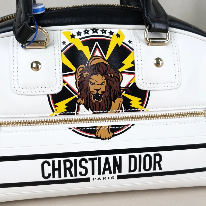 DIOR Top Handle Bag D-Vibe Bowling Bag White Calfskin Medium25 × 9.5 × 16 cm — detail view 8 of 12
