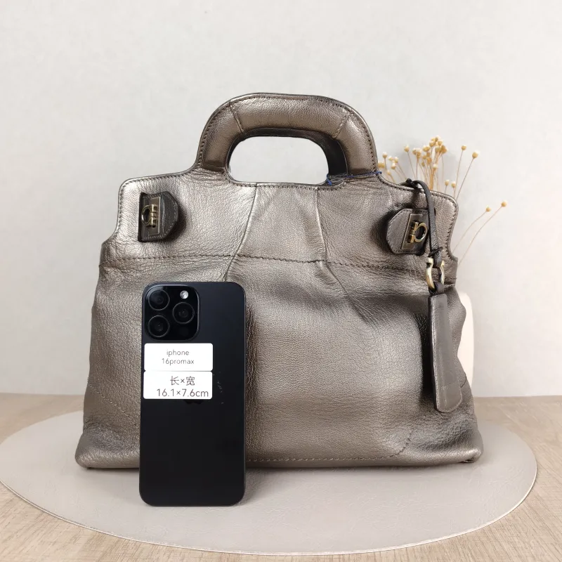 FERRAGAMO Shoulder Bag Shoulder Bag Grey Calfskin One Size 34 × 13 × 34 cm — cover view 3 of 5