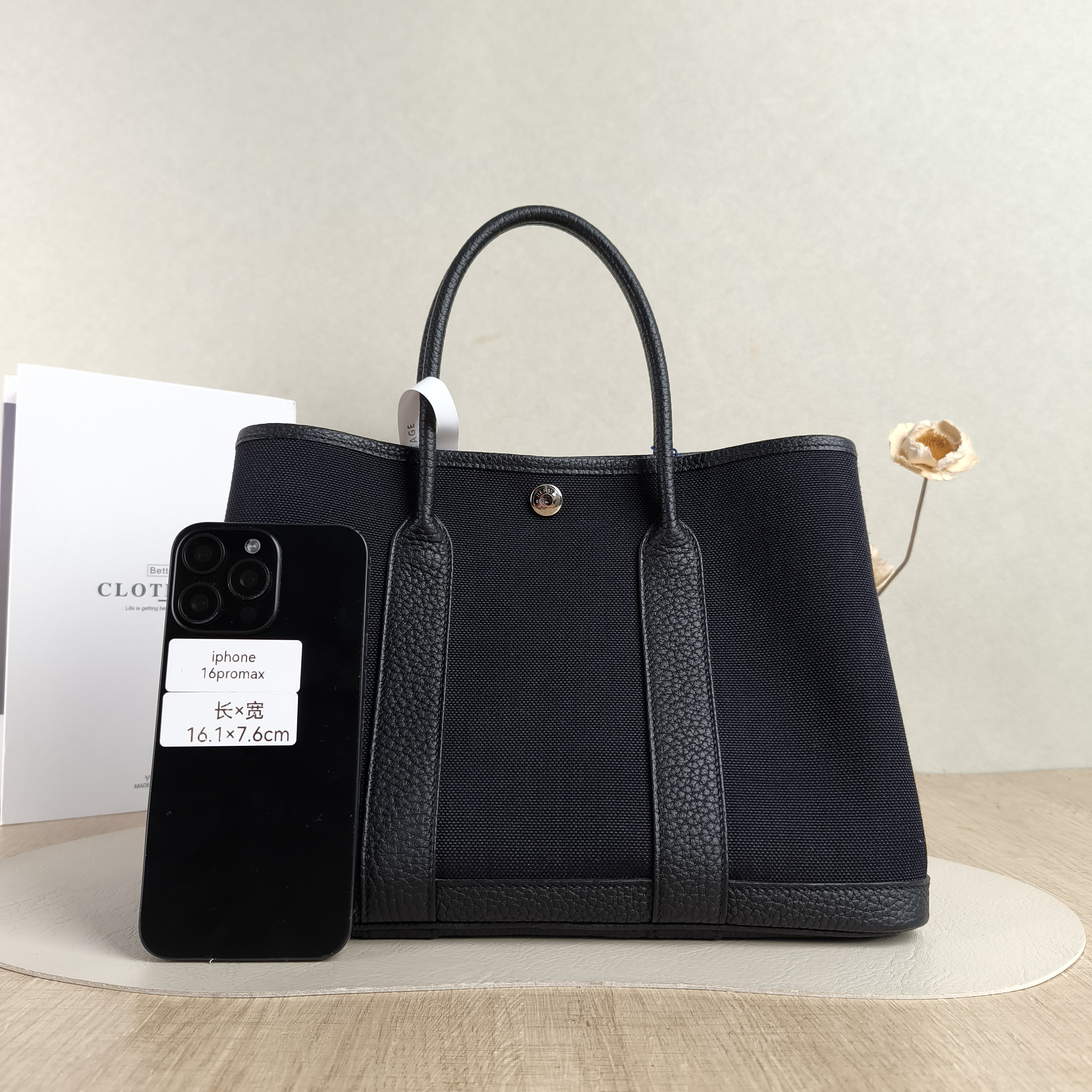 Hermès Top Handle Bag Garden Party 30 3089Black Canvas · Negonda Calfskin Medium30 × 13 × 21 cm — cover view 4 of 5