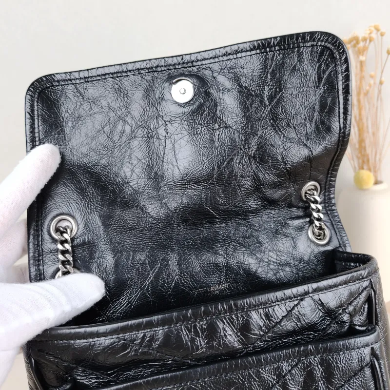 SAINT LAURENT Crossbody Bag Niki Black Waxed Leather Calfskin Small 21 × 7.5 × 16 cm — detail view 12 of 12