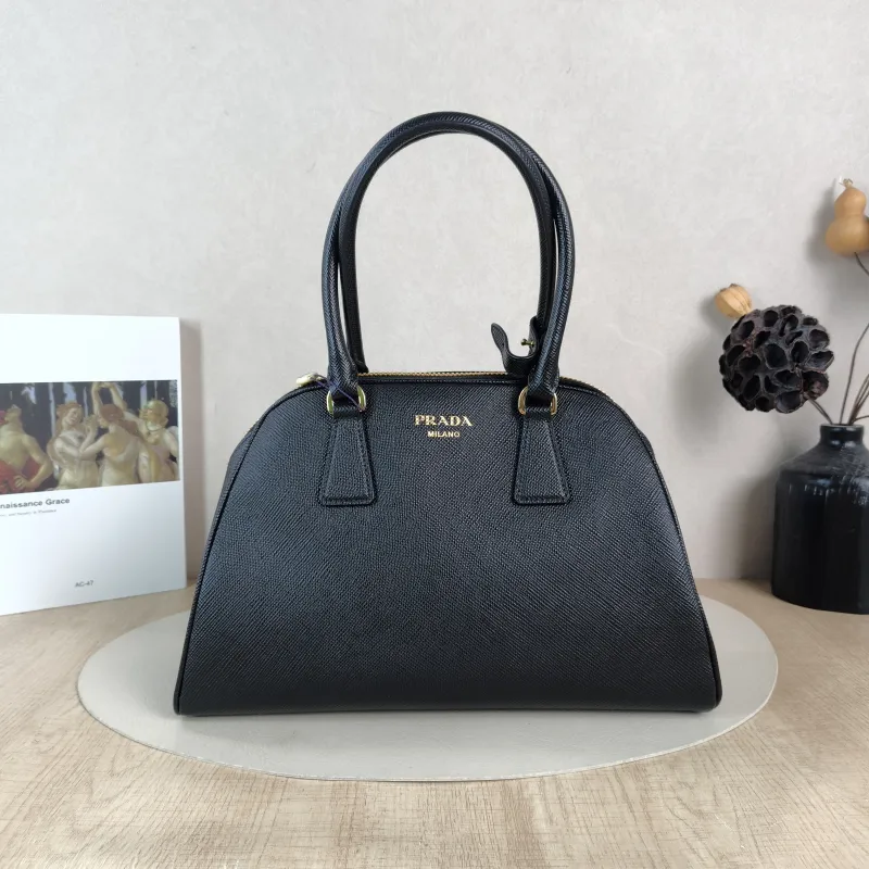 PRADA Top Handle Bag Saffiano Black Calfskin One Size 31.5 × 11 × 20 cm