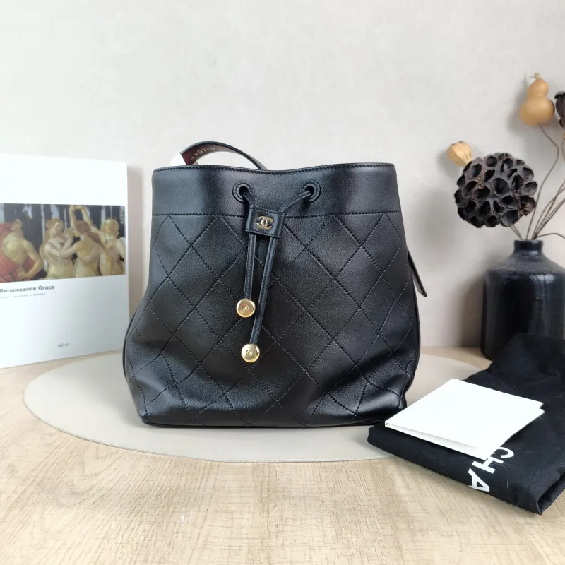 Chanel Shoulder Bag Bucket Bag Black Lambskin One Size 23 × 13 × 23 cm — cover view 4 of 6