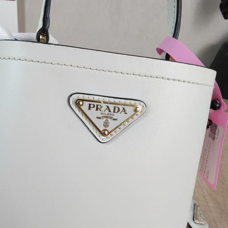 PRADA Shoulder Bag Panier White Calfskin Mini 16 × 10 × 17 cm — detail view 10 of 12