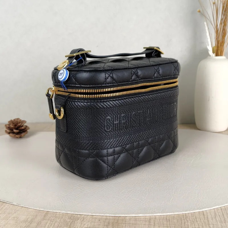 DIOR Top Handle Bag Travel Vanity Cosmetic Bag Black Lambskin18.5 × 10.5 × 13.5 cm — cover view 5 of 5
