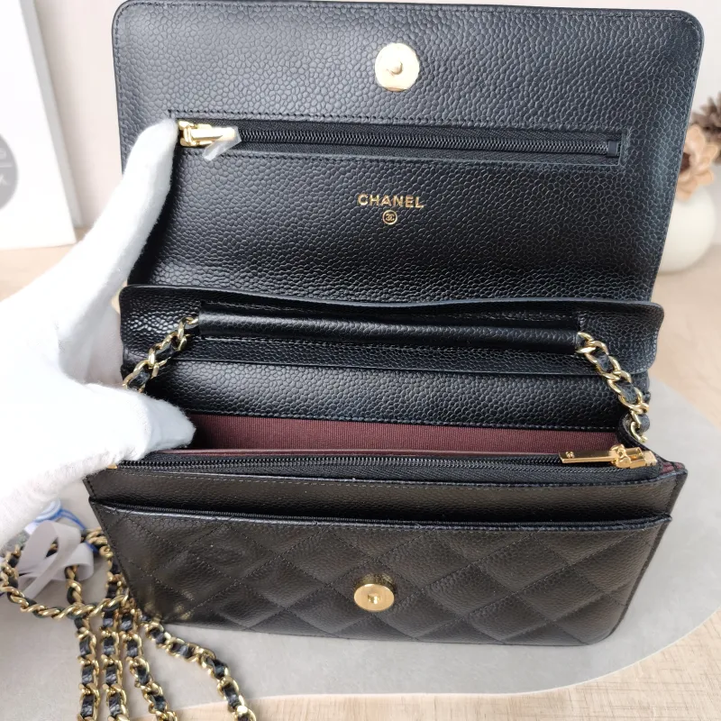 Chanel Crossbody Bag Classic Flap WOC CF WOCWOC Bag Black Grained Calfskin Mini 19.2 × 3.5 × 12.3 cm — detail view 11 of 11