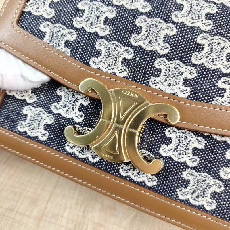 CELINE Crossbody Bag Teen Triomphe Blue Brown Small 18.5 × 6 × 14 cm — detail view 2 of 13