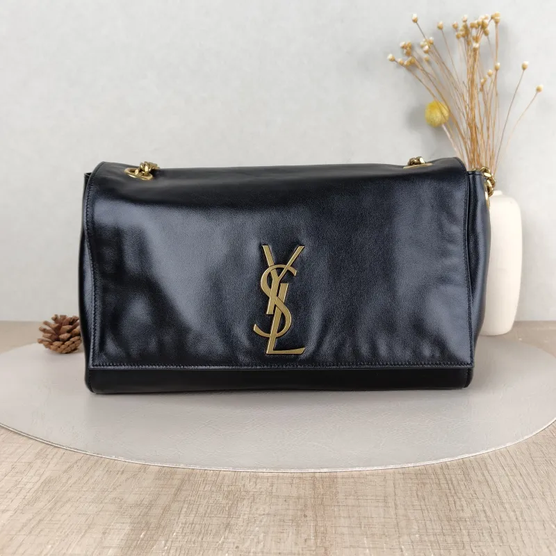SAINT LAURENT Crossbody Bag Kate Chain Bag Black Calfskin Medium 28.5 × 6 × 20 cm