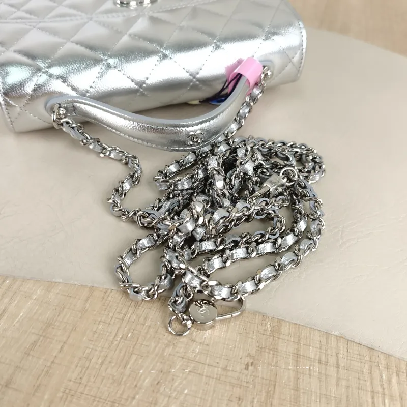 Chanel Backpack Backpack Silver Grained Calfskin One Size 18.2 × 5 × 14 cm — detail view 8 of 12
