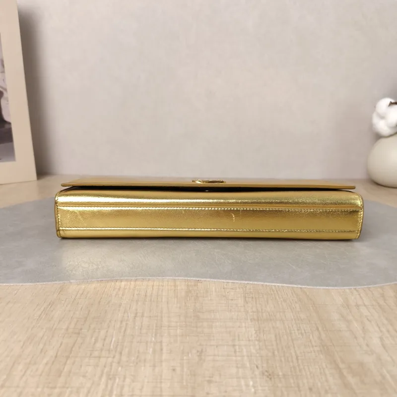 SAINT LAURENT Clutch Clutch Gold Calfskin 27 × 4 × 13 cm — cover view 2 of 5