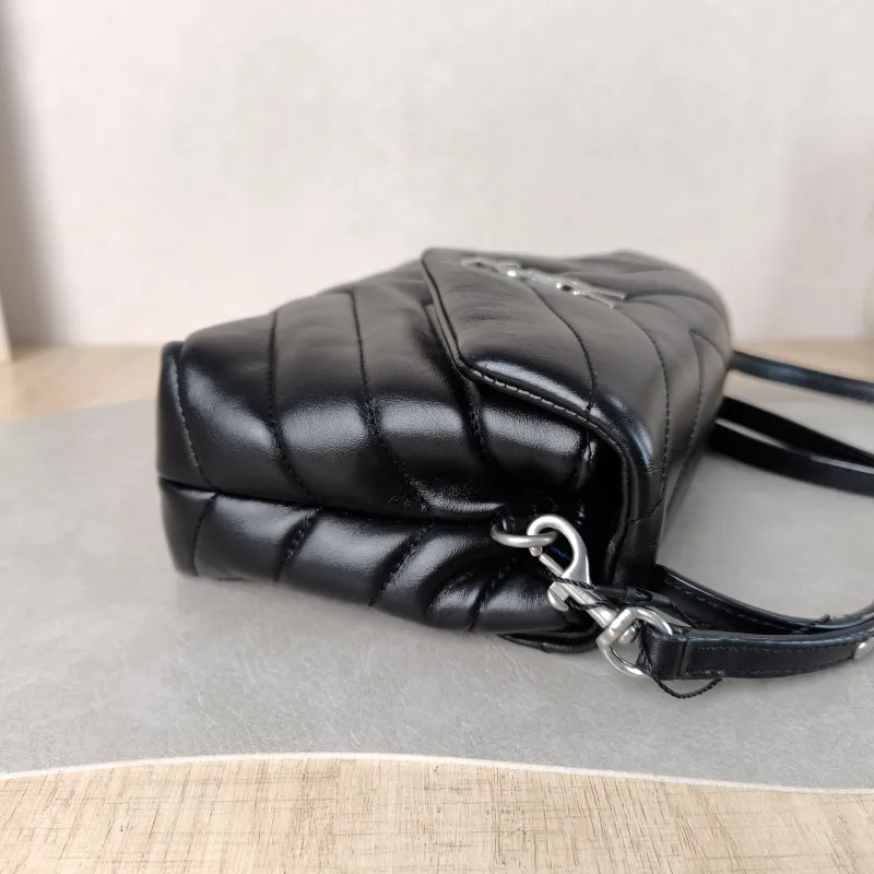 SAINT LAURENT Crossbody Bag LOULOU Black Calfskin Mini 20 × 7.5 × 14 cm — detail view 11 of 12