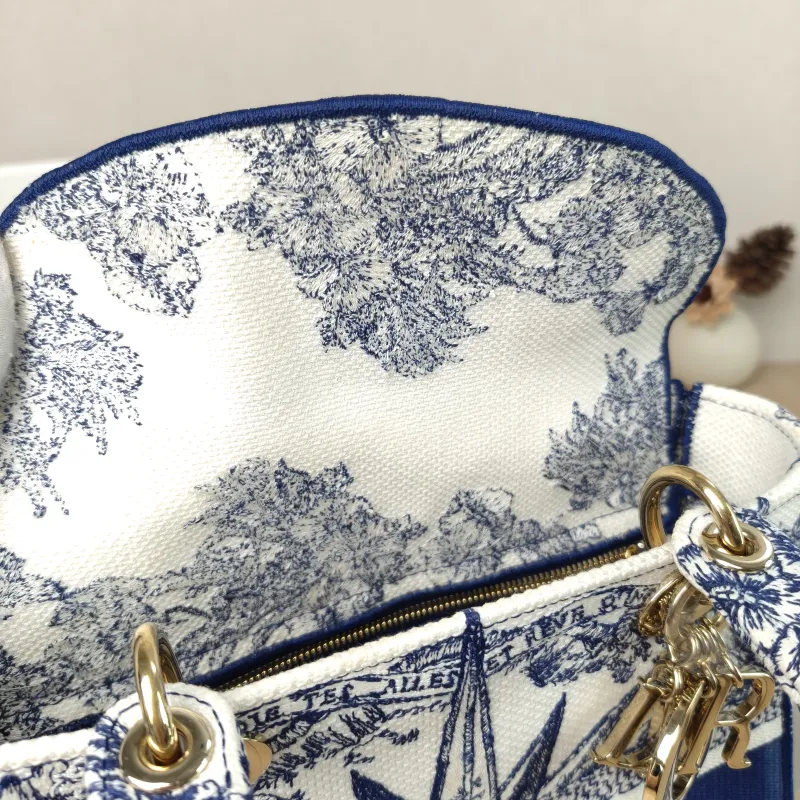 DIOR Top Handle Bag Lady Lady Dior Bag Blue Canvas Medium 24 × 12 × 21 cm — detail view 12 of 13