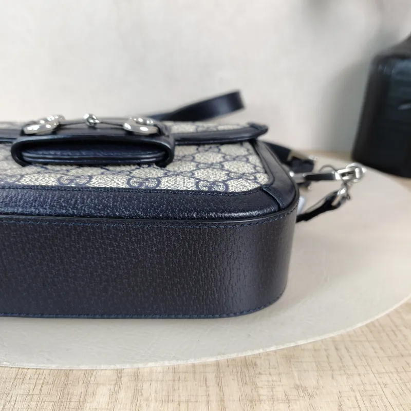 GUCCI Crossbody Bag Horsebit 1955 Horsebit Small Blue Monogram PVC Small 20.5 × 5 × 14.5 cm — detail view 1 of 12