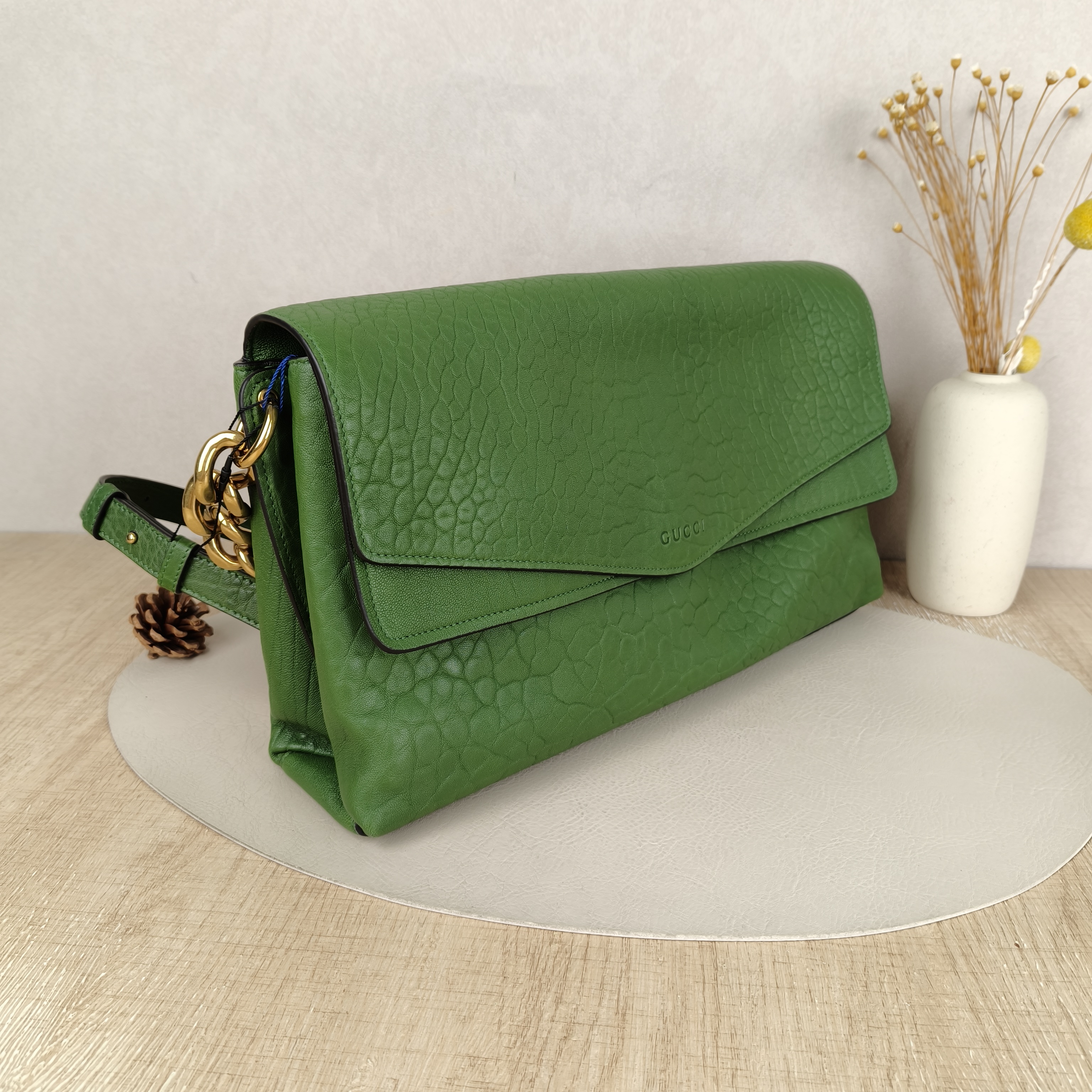 GUCCI Chain Bag Green Calfskin · Shoulder Strap Dust Bag · 36 × 8 × 19 cm — cover view 9 of 9