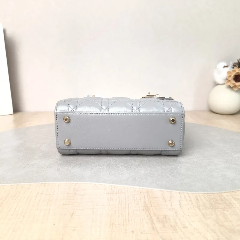 DIOR Crossbody Bag Lady Lady Dior Bag Grey Lambskin Mini 17 × 7 × 15 cm — cover view 4 of 5