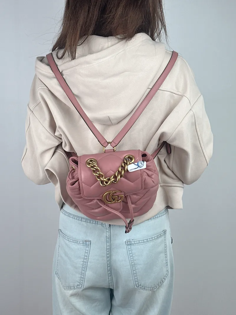 GUCCI Backpack GG Marmont Marmont Backpack Pink Lambskin Mini 20 × 11 × 19 cm — on-model view 1 of 3