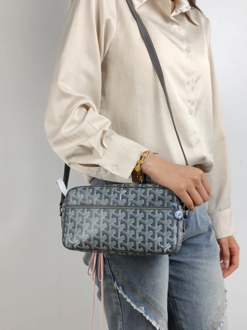GOYARD Crossbody Bag Cap Vert Camera Bag Grey PVC Small 22 × 6.5 × 13 cm — on-model view 1 of 2