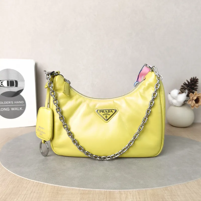 PRADA Crossbody Bag Re-Edition 2005 Hobo Yellow Lambskinmini22 × 8 × 18 cm