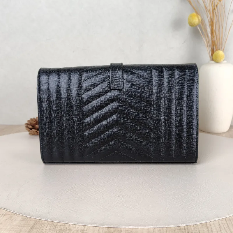 SAINT LAURENT Crossbody Bag ENVELOPE Black Grained Calfskin Small 21 × 6 × 13 cm — cover view 2 of 5