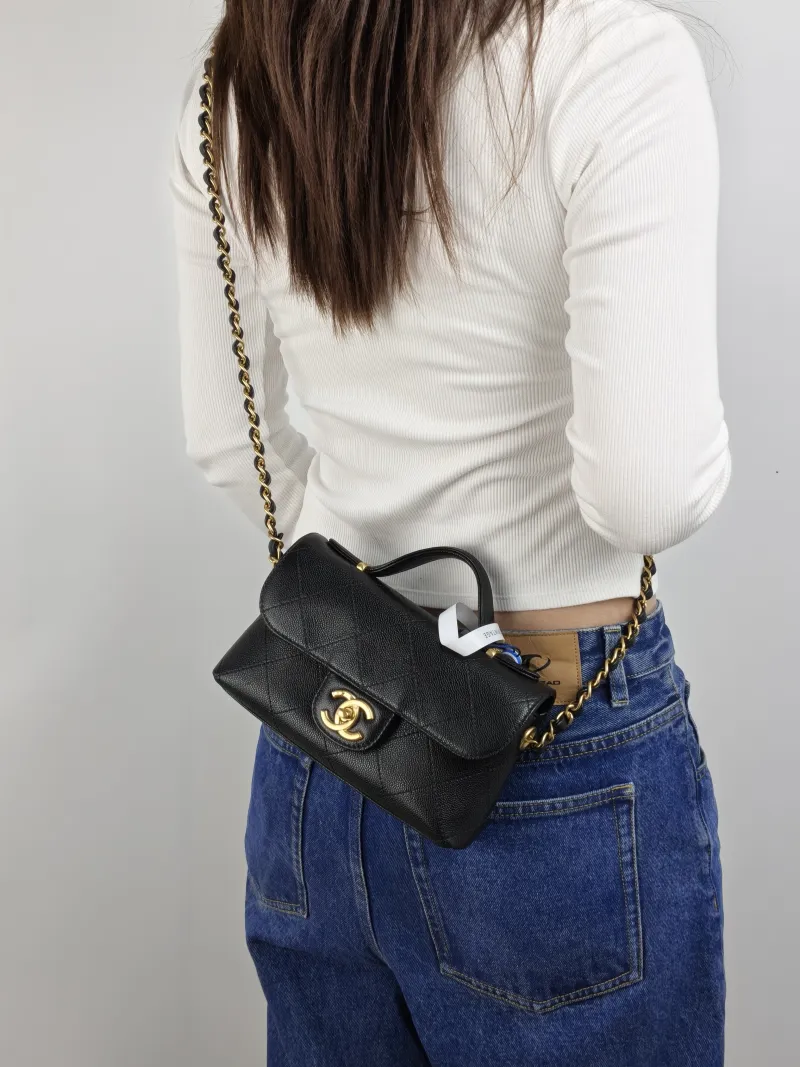 Chanel Crossbody Bag cf Collection Top Handle Bag Black Grained Calfskin One Size 20 × 5 × 13 cm — on-model view 1 of 3