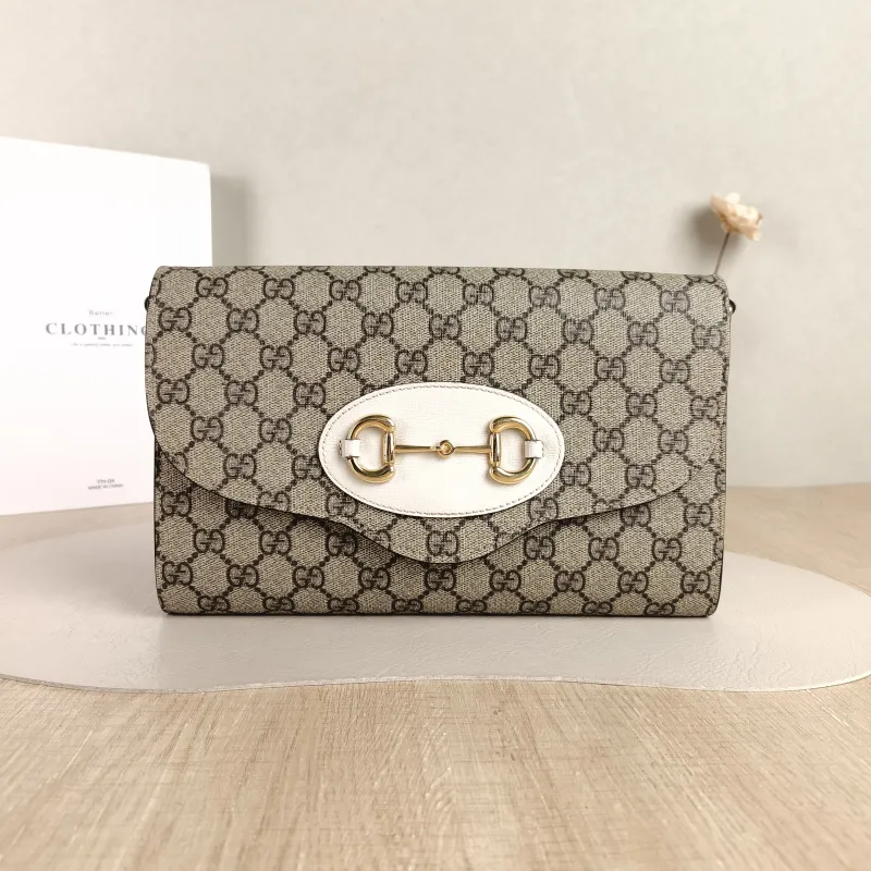 GUCCI Crossbody Bag Horsebit 1955 Two Straps woc Monogram PVC 26 × 3.2 × 16.5 cm
