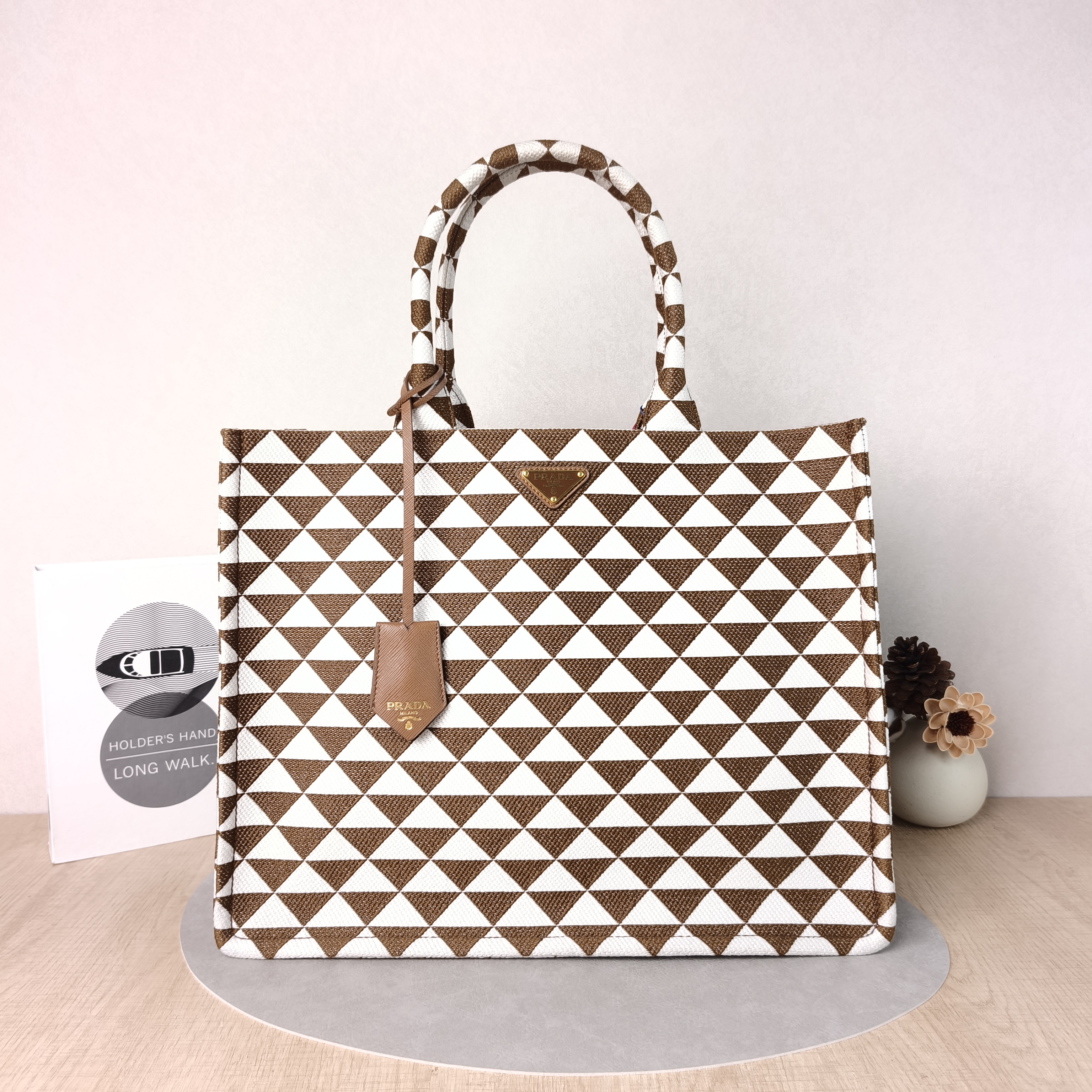 PRADA Top Handle Bag Symbole Tote Bag Beige Brown Large39 × 11 × 31 cm