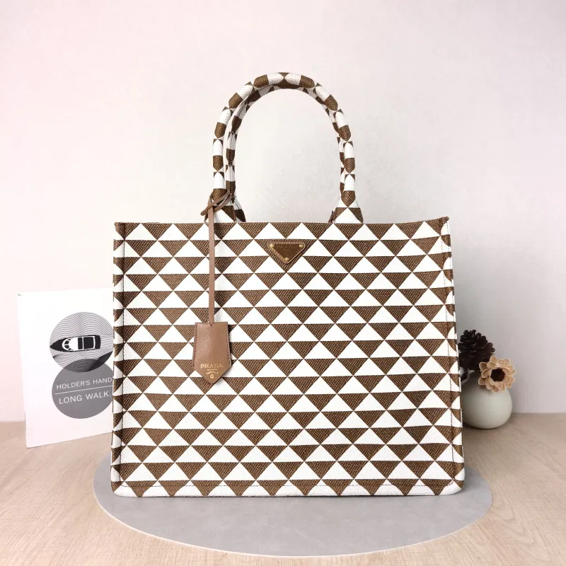 PRADA Top Handle Bag Symbole Tote Bag Beige Brown Large39 × 11 × 31 cm