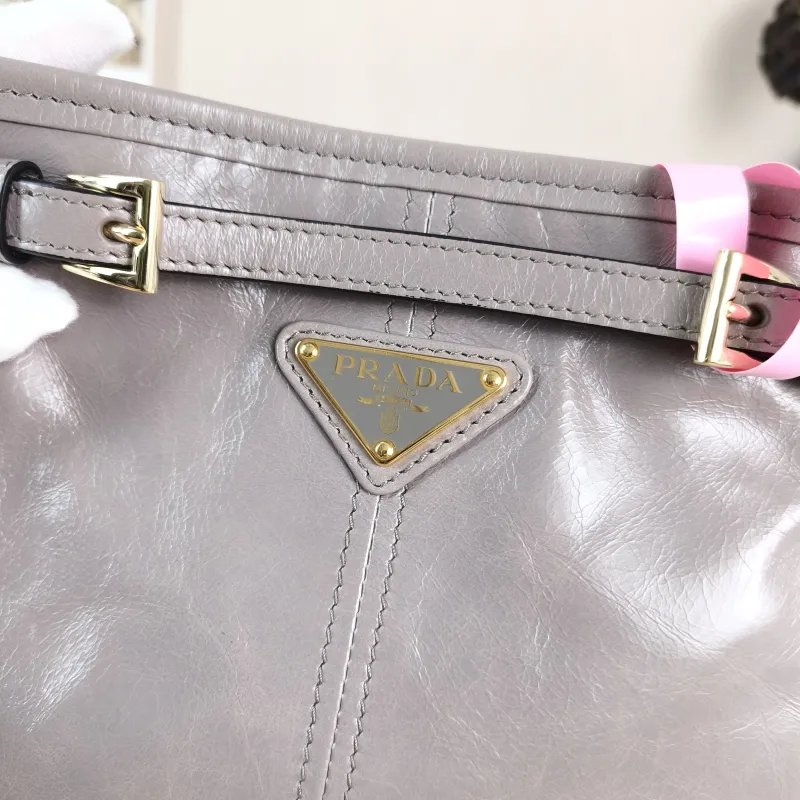 PRADA Shoulder Bag Bonnie Shoulder Bag Grey Waxed Leather Calfskin Mini 19.5 × 7 × 20 cm — detail view 10 of 10
