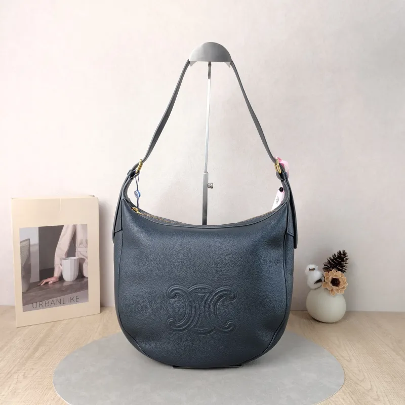 CELINE Shoulder Bag HELOISE TRIOMPHE Grey Calfskin Medium 28.5 × 8 × 30 cm
