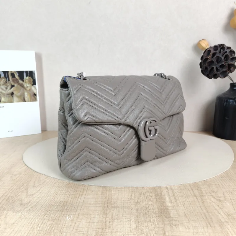 GUCCI Shoulder Bag GG Marmont Marmont Shoulder Bag Grey Calfskin Medium 31 × 8 × 17 cm — cover view 6 of 6