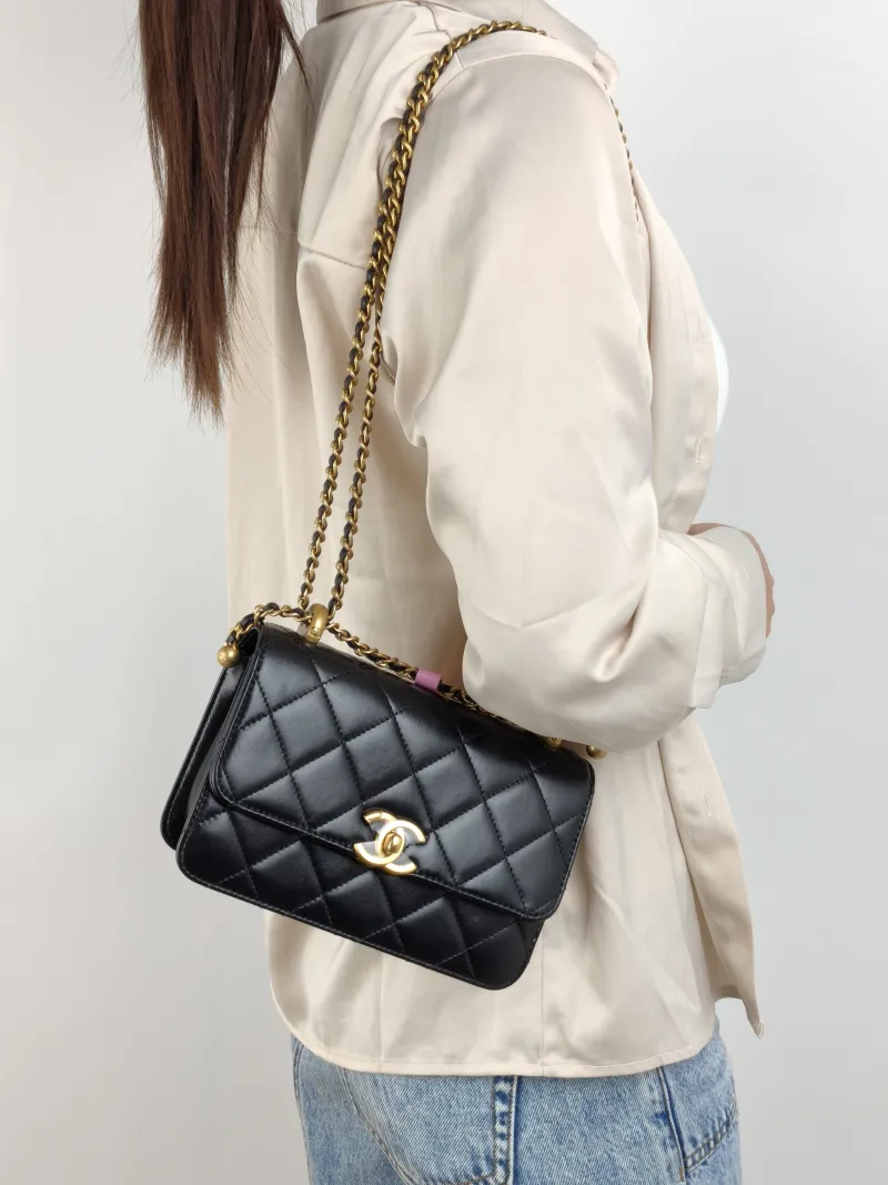Chanel Crossbody Bag Black Calfskin Small 19 × 8 × 12 cm — on-model view 2 of 2