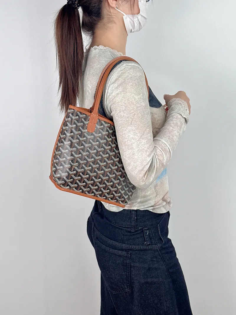GOYARD Top Handle Bag ANJOU Shopping Tote Brown PV Cmini19.5 × 9 × 19.5 cm — on-model view 2 of 2