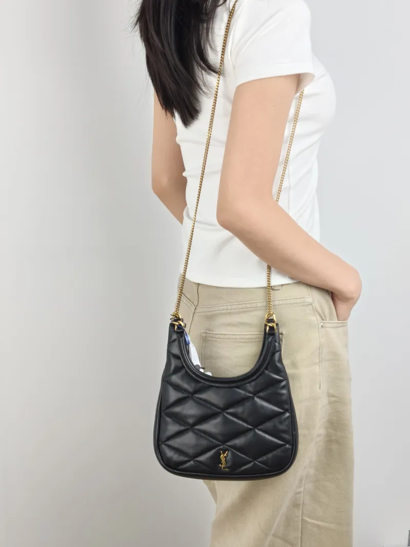 SAINT LAURENT Shoulder Bag Black Lambskin One Size 20 × 3 × 21 cm — on-model view 3 of 4
