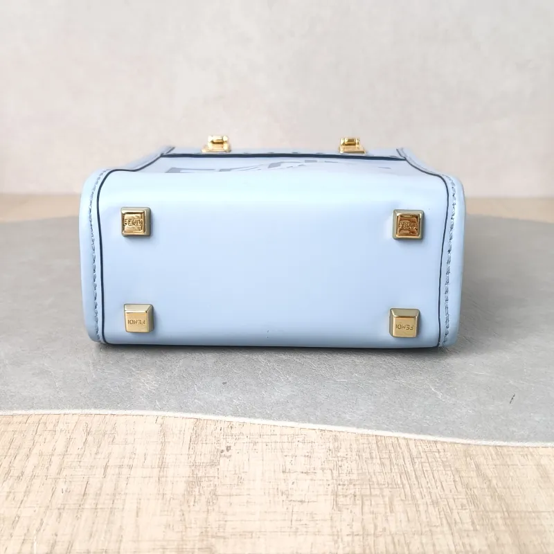 FENDI Crossbody Bag sunshine Blue Calfskin Mini 13 × 6.5 × 18 cm — cover view 3 of 5