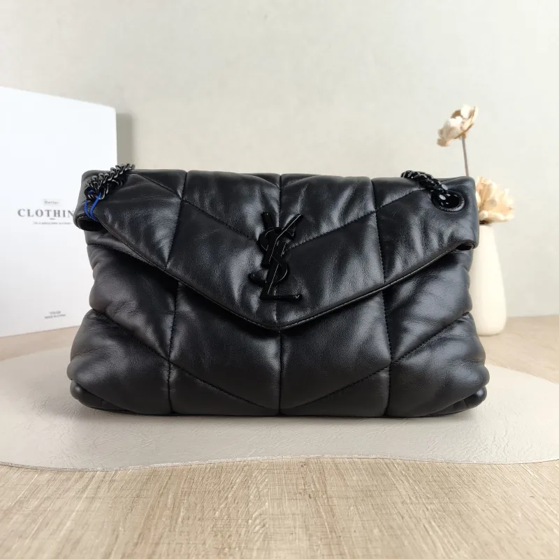 SAINT LAURENT Shoulder Bag PUFFER Black SL ambskin Small 29 × 11 × 17 cm