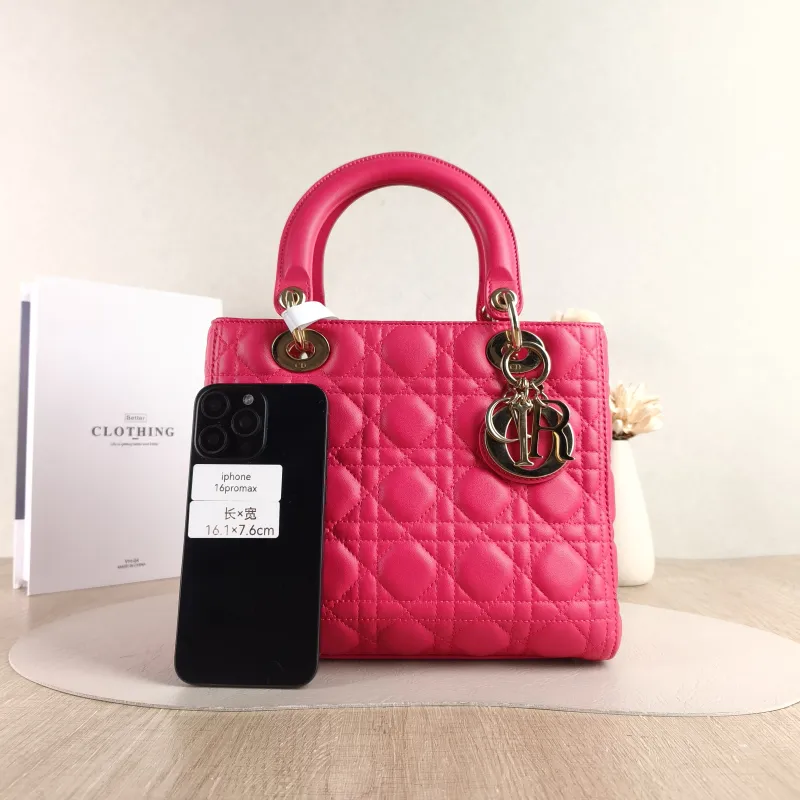 DIOR Top Handle Bag Lady Lady Dior Bag Red Lambskin Medium 24 × 12 × 21 cm — cover view 3 of 5