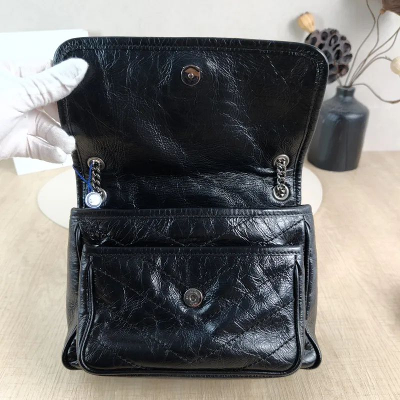 SAINT LAURENT Crossbody Bag Niki Black Waxed Leather Calfskin Small 21 × 7.5 × 16 cm — detail view 3 of 13