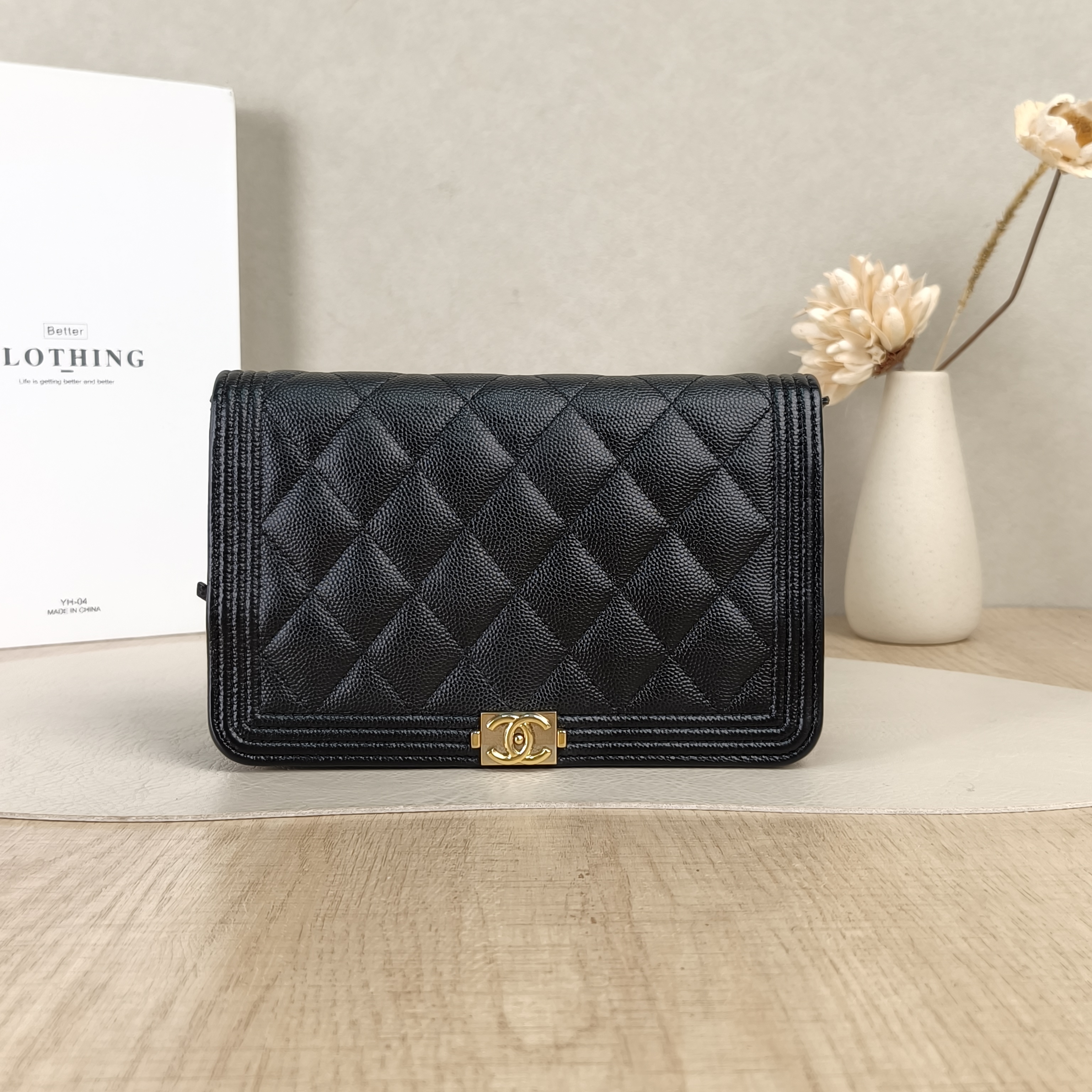 Chanel Crossbody Bag Le Boy​ WOC Black Grained Calfskinmini19.2 × 3.5 × 12.3 cm