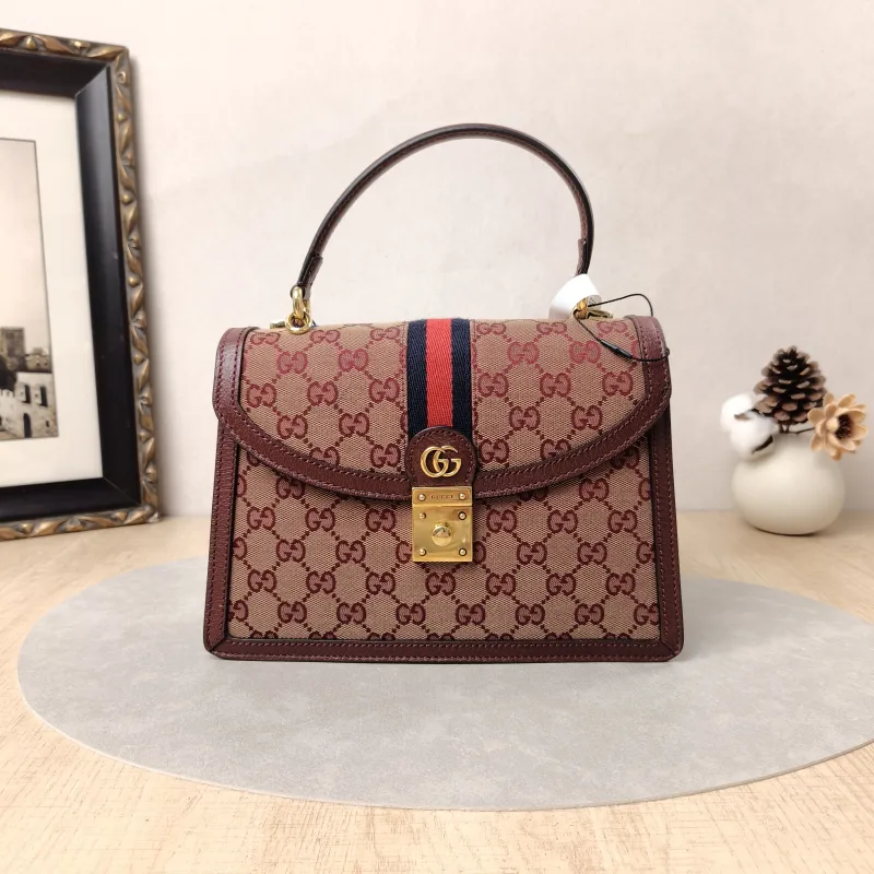 GUCCI Crossbody Bag Ophidia GG Messenger Bag Burgundy Canvas Medium25 × 7 × 17.5 cm